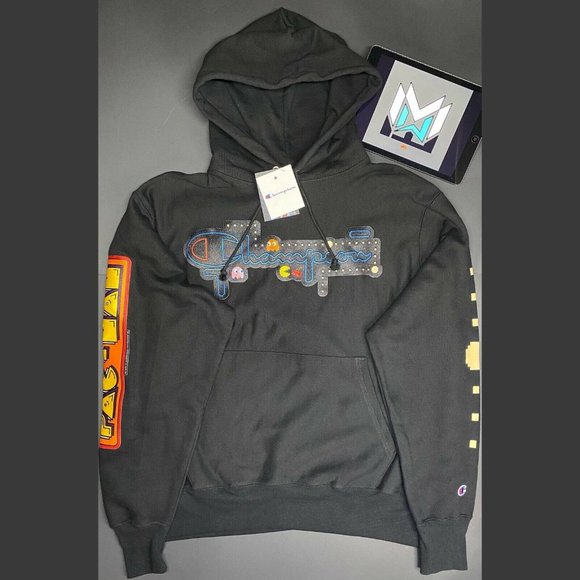 Champion Other - Champion Pacman Reverse Weave Pullover Hoodie Black Mens Large VTG Vintage Rare